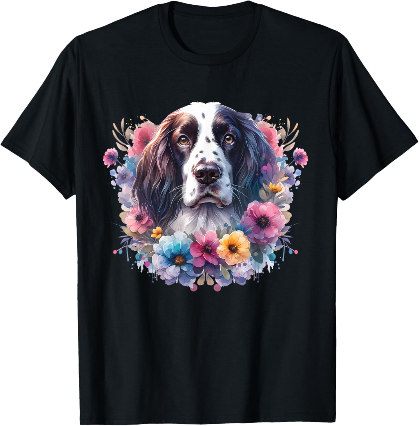 Floral English Springer Spaniel Mama Dog Lover Mother's Day Women Kids T-Shirt - T-Shirt | Black