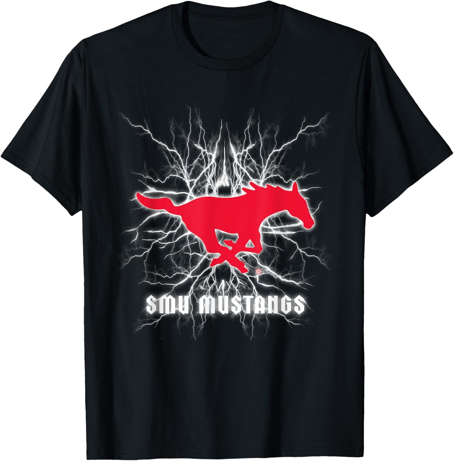 Elite Authentics SMU Mustangs 90's Lightning - Black, Small, -Adult T-Shirt - T-Shirt | Black