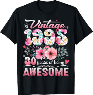 Vintage 1995 Floral 30 Years Old 30th Birthday Party Costume T-Shirt - T-Shirt | Black