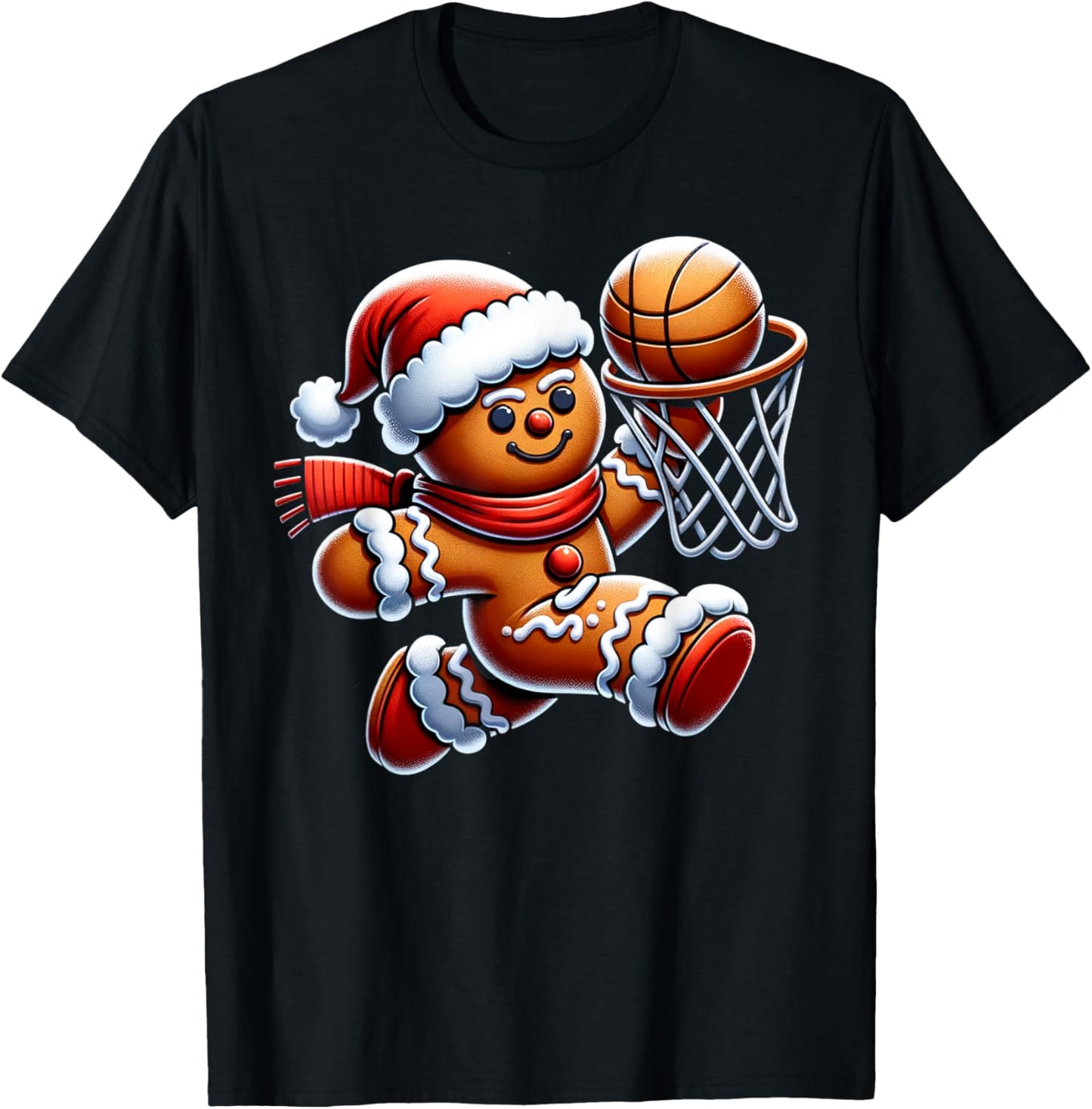 Gingerbread Man Playing Basketball Christmas Xmas Kids T-Shirt - T-Shirt | Black
