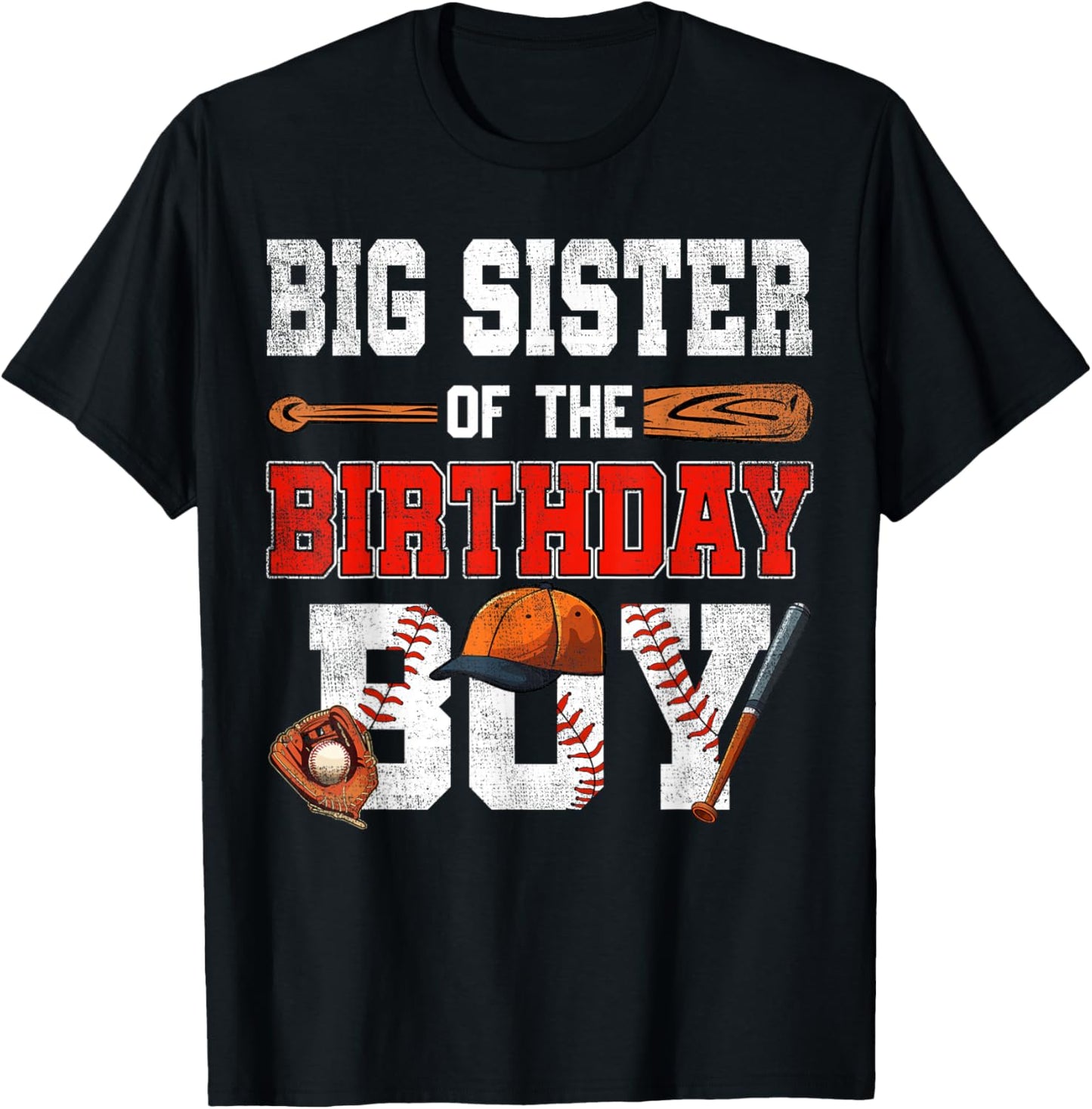 Big Sister Of The Birthday Boy Baseball Bday Family T-Shirt - T-Shirt | Black