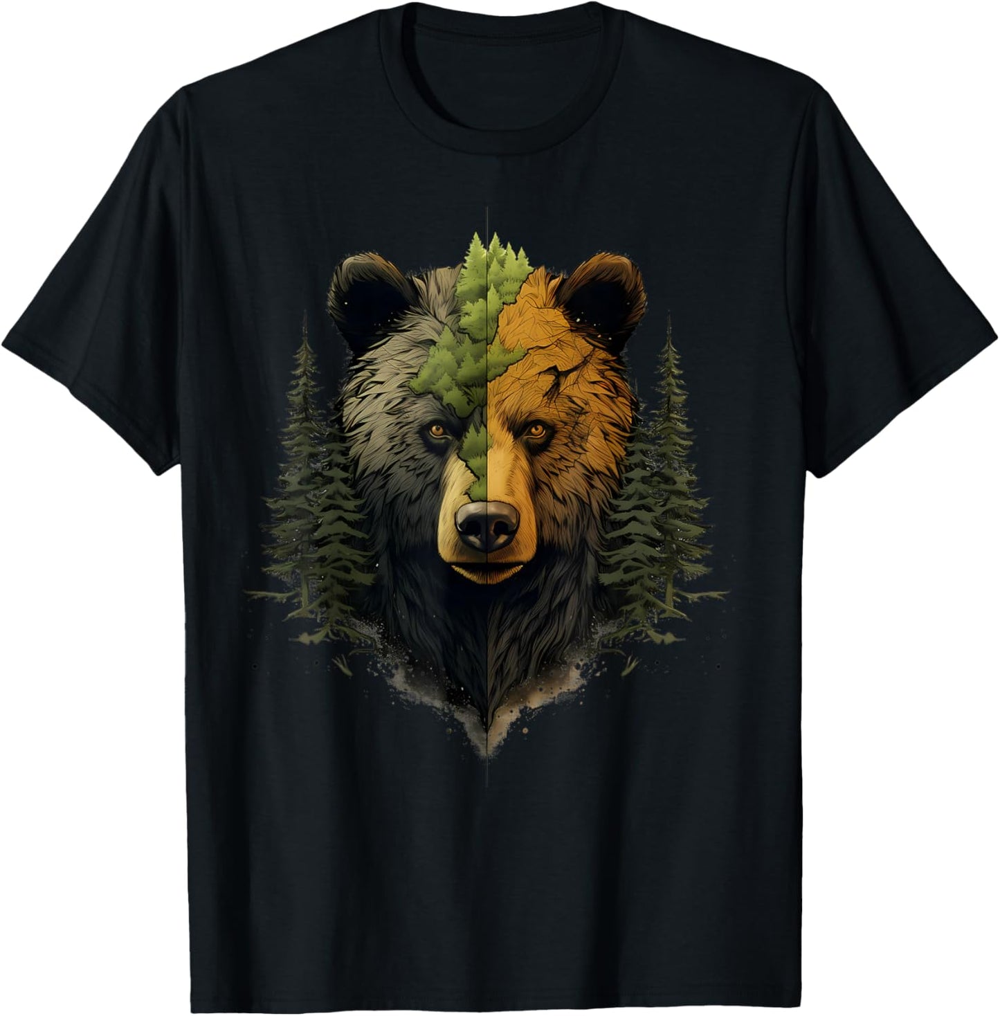 Bear Animal Art Wildlife Forest Portrait Forest Artwork T-Shirt - T-Shirt | Black