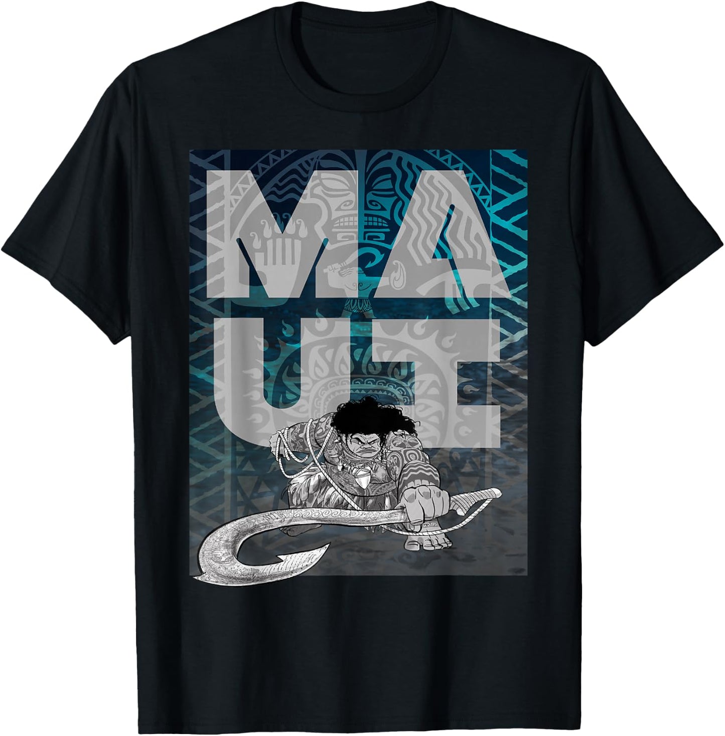 Disney Moana Maui Tattoo Style Letter Stack Portrait T-Shirt - T-Shirt | Black
