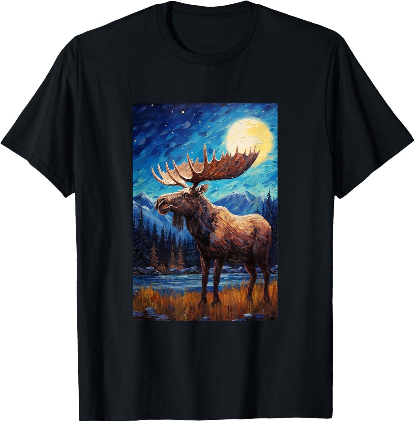 Moose - Van Gogh Style - Starry Night T-Shirt - T-Shirt | Black