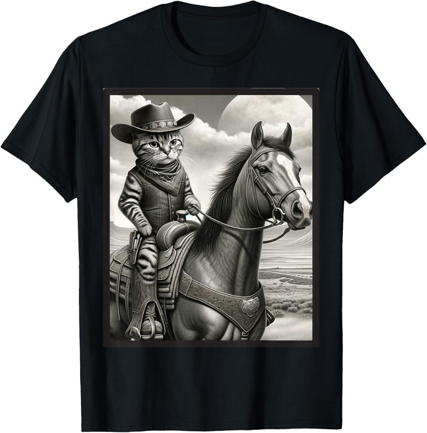 Cat Cowboy Funny Cats Kitten Riding Horse Cowboy Hat T-Shirt - T-Shirt | Black