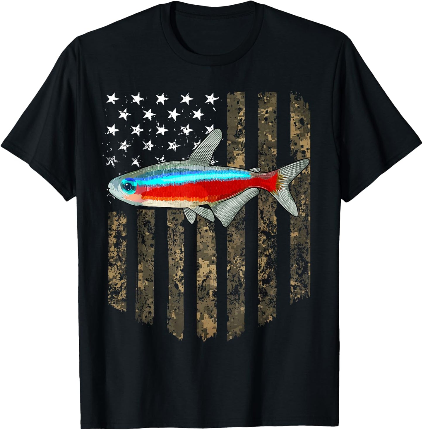 Camo American Flag Neon Tetra 4th Of July Aquarium Fish Men T-Shirt - T-Shirt | Black