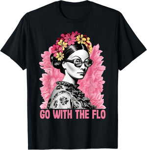Go With The Flo Funny Florence Nightingale Floral Nurse Art T-Shirt - T-Shirt | Black