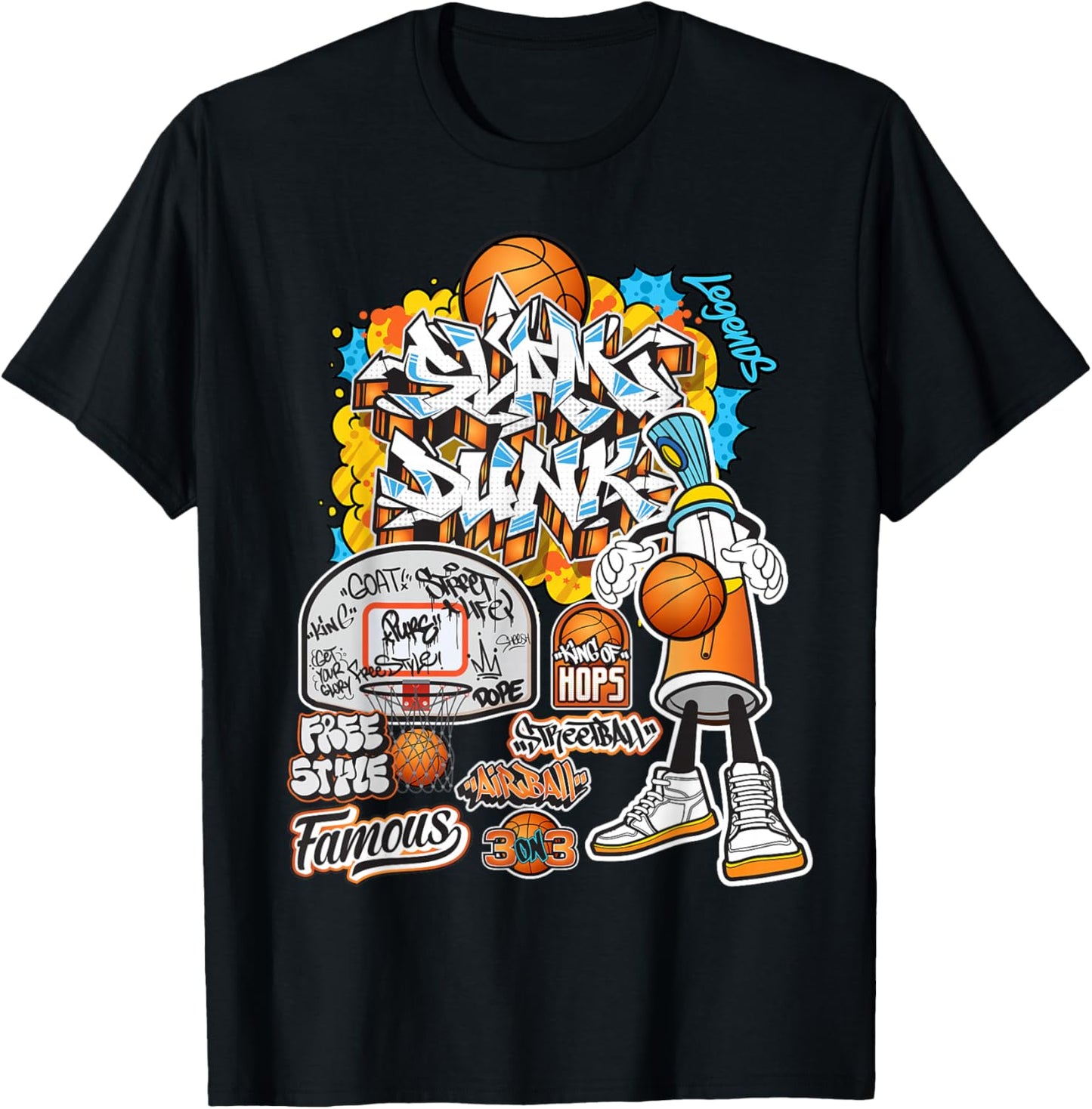 Cool Basketball Graffiti Style Illustration Graphic Designs T-Shirt - T-Shirt | Black