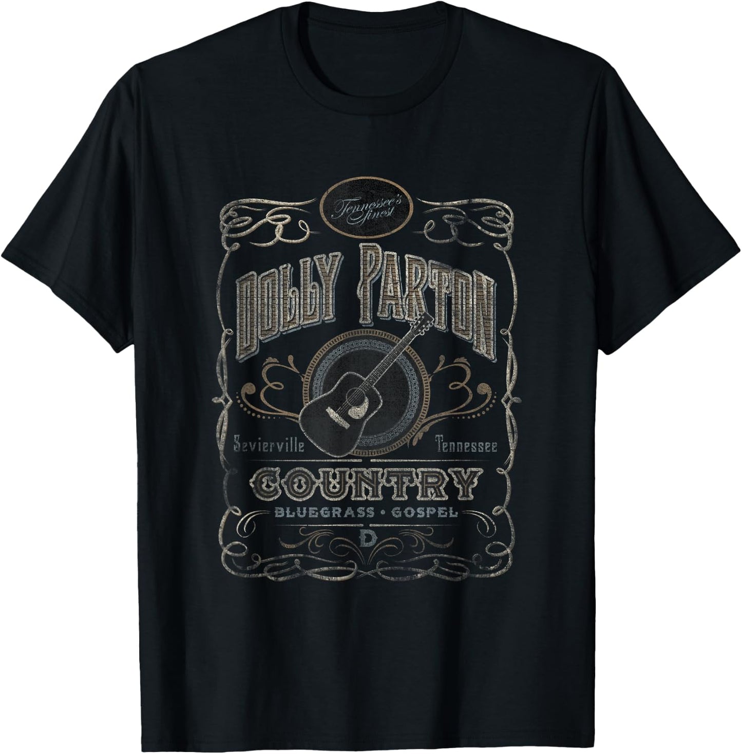 Dolly Parton Classic Fit Whiskey Label - Adult , Short Sleeve, Polyester & Cotton Blend, Black T-Shirt - T-Shirt | Black