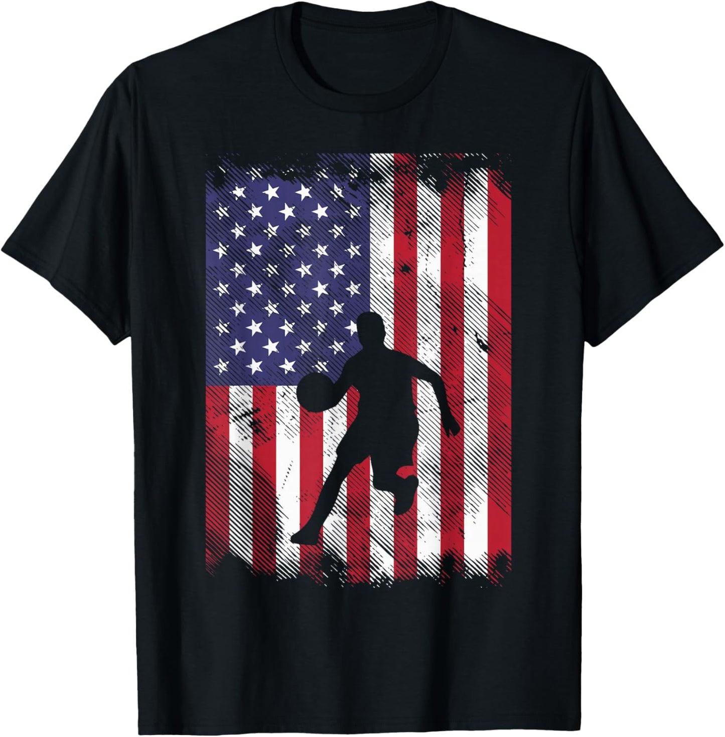 US Flag Basketball Vintage Patriotic Baller Men Women Kids T-Shirt - T-Shirt | Black