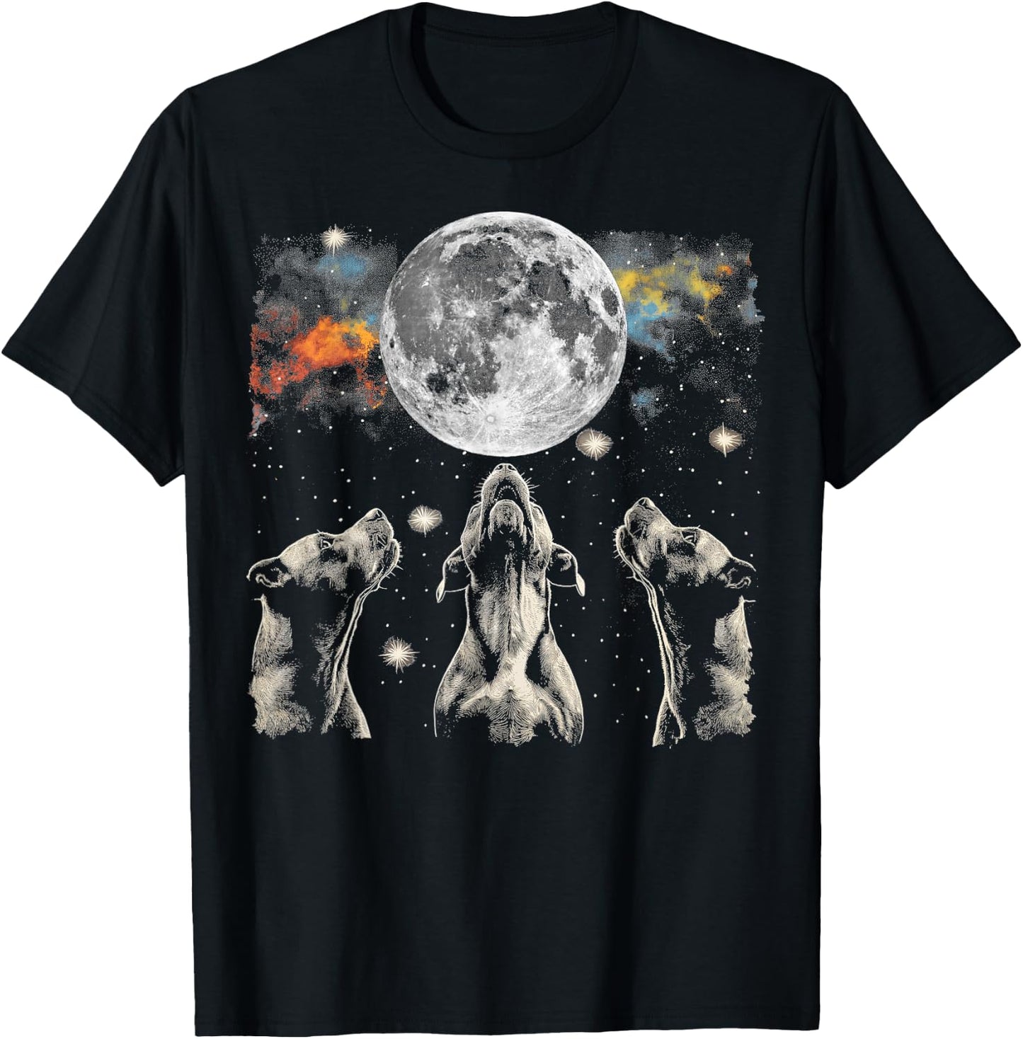 Staffordshire Bull Terrier Dog Howling Moon T-Shirt - T-Shirt | Black