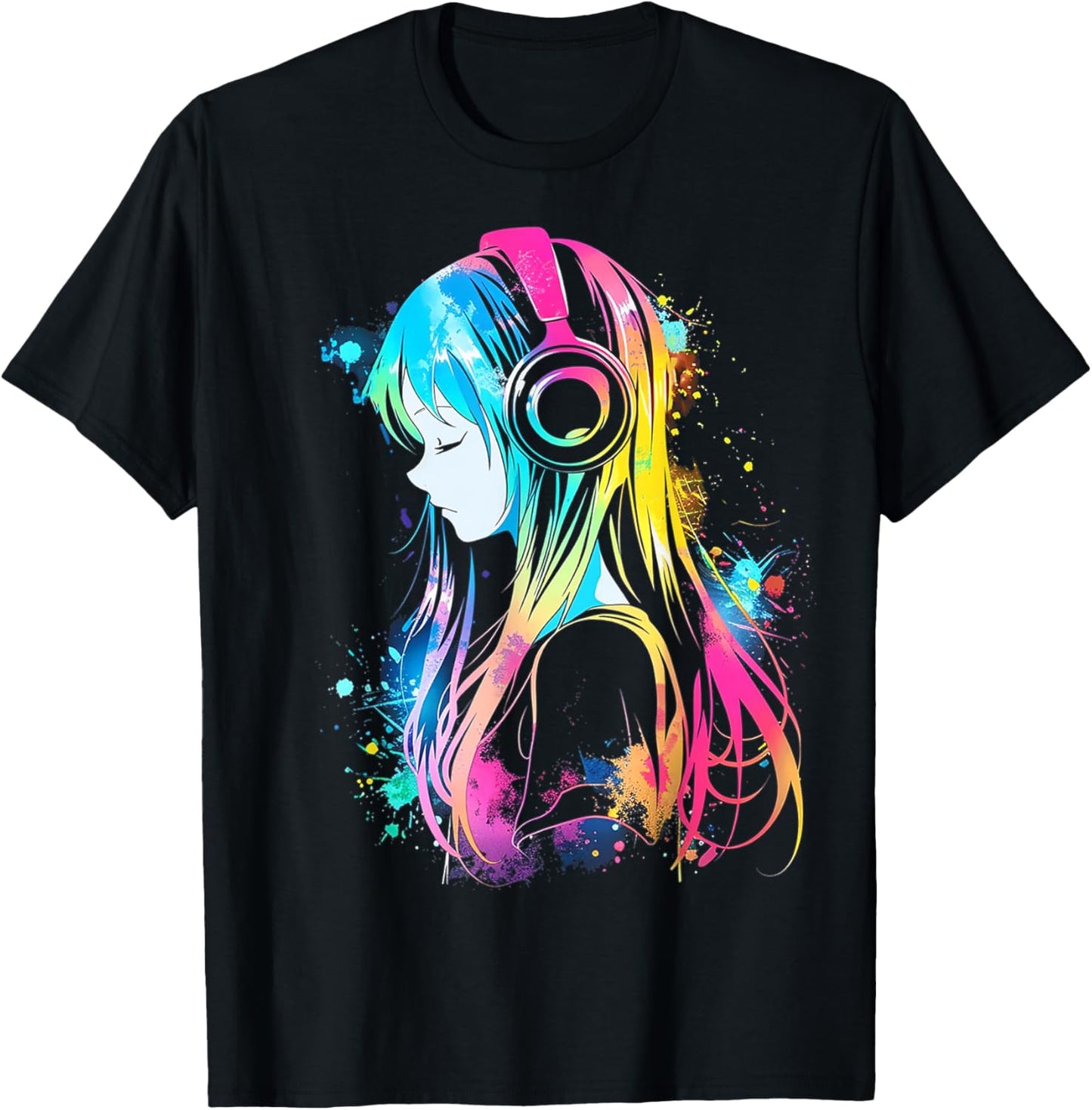 Anime Manga Graphic Headphone Art Anime T-Shirt - T-Shirt | Black