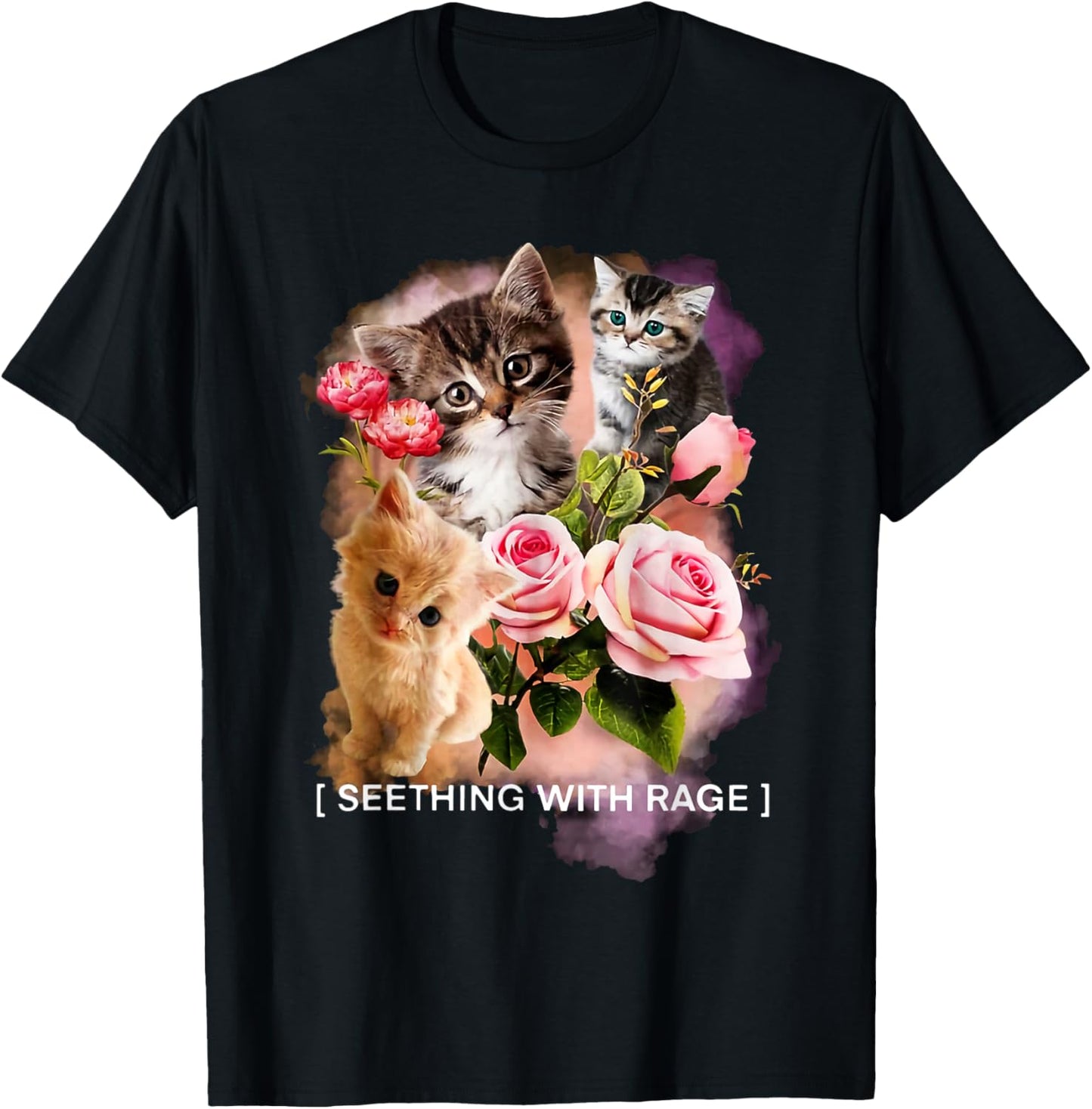 Seething With Rage Cute Cats Flower Kitten Sarcastic T-Shirt - T-Shirt | Black