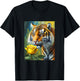Tiger Sniffing a Yellow Rose Illustration Graphic Design T-Shirt - T-Shirt | Black