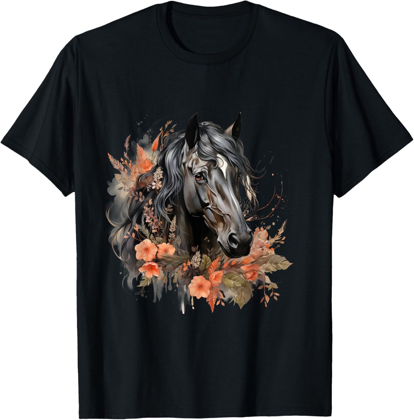 Floral Wild Horse Country Horse Riding , Small, Black T-Shirt - T-Shirt | Black