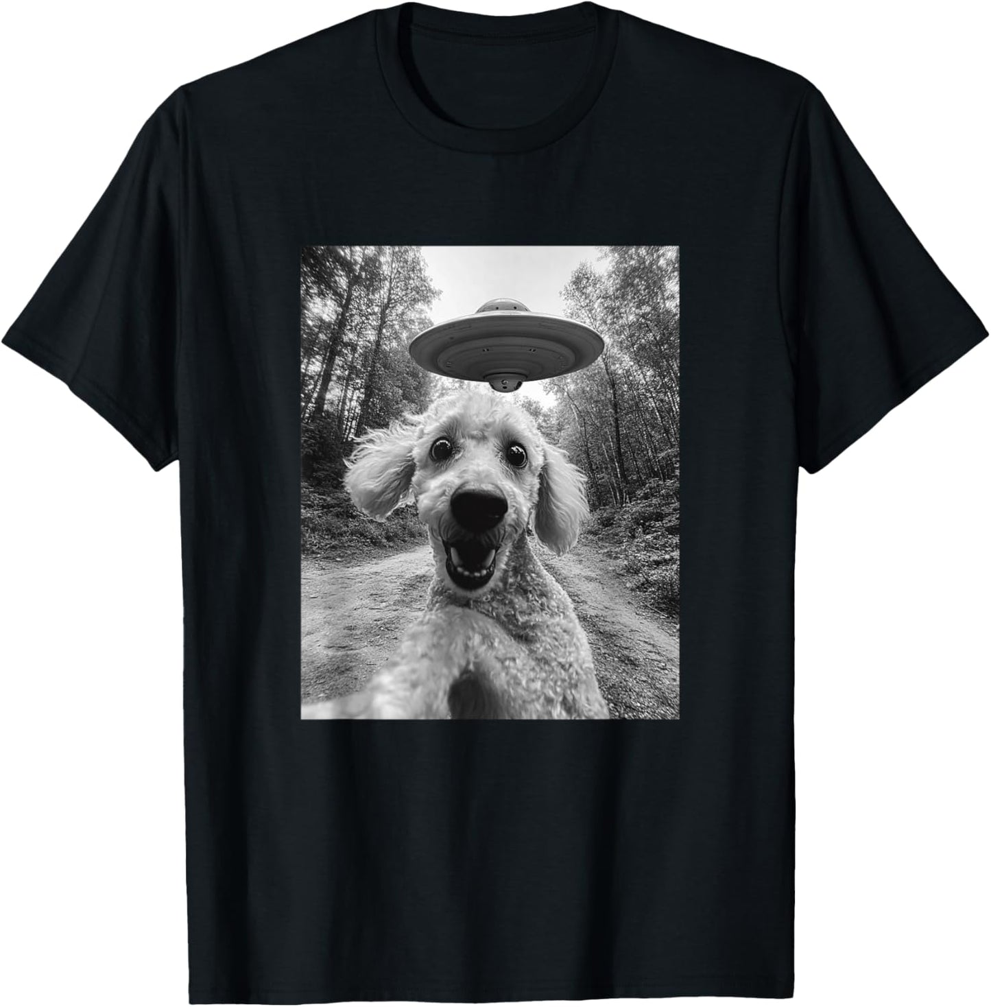 Poodle UFO Meme - Funny Poodle Selfie with UFO T-Shirt - T-Shirt | Black