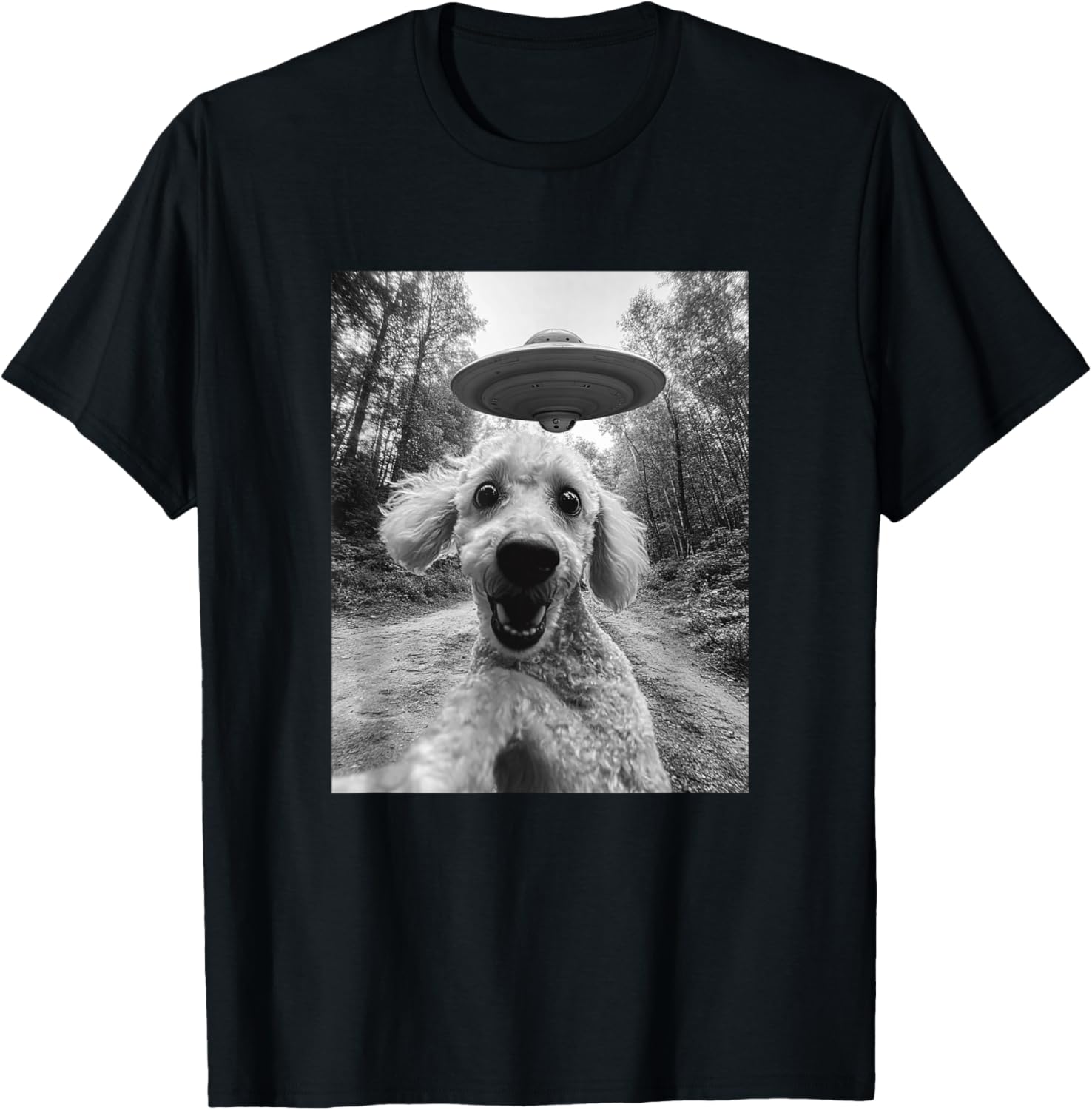 Poodle UFO Meme - Funny Poodle Selfie with UFO T-Shirt - T-Shirt | Black
