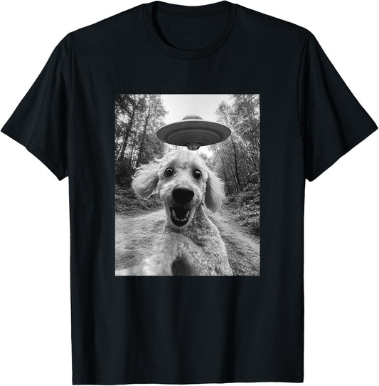 Poodle UFO Meme - Funny Poodle Selfie with UFO T-Shirt - T-Shirt | Black