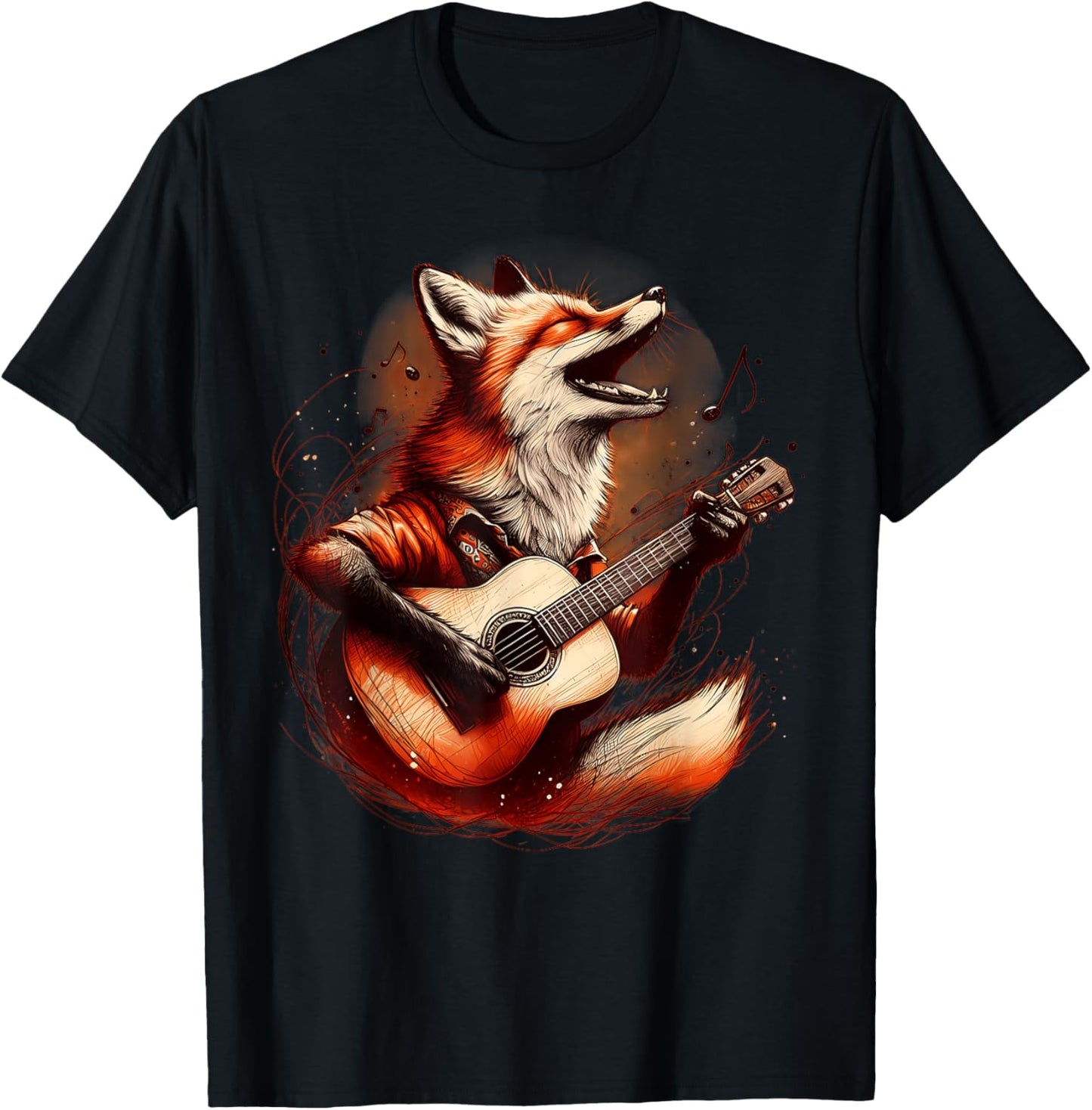 Fox Playing Guitar Funny Rock Music Guitar T-Shirt - T-Shirt | Black