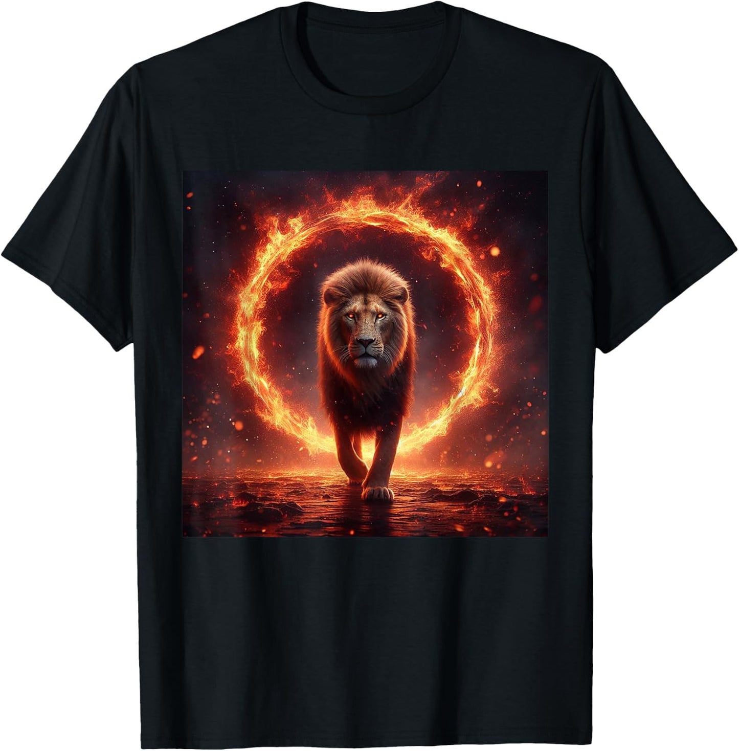 Safari Lion Walking Through Fire - Animal Big Cat Nature Men Women Girls Kids T-Shirt - T-Shirt | Black