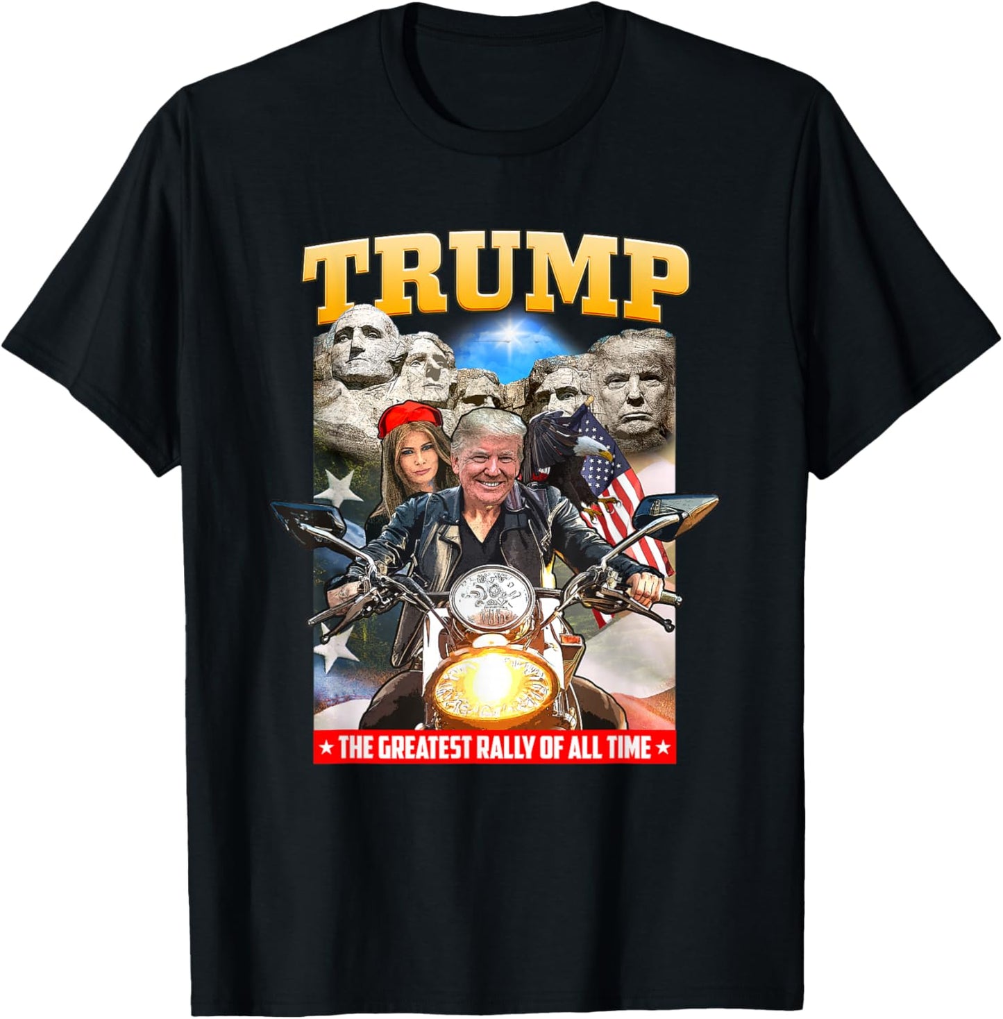 Biker Motorcycle Trump, Mount Rushmore American Greatest T-Shirt - T-Shirt | Black