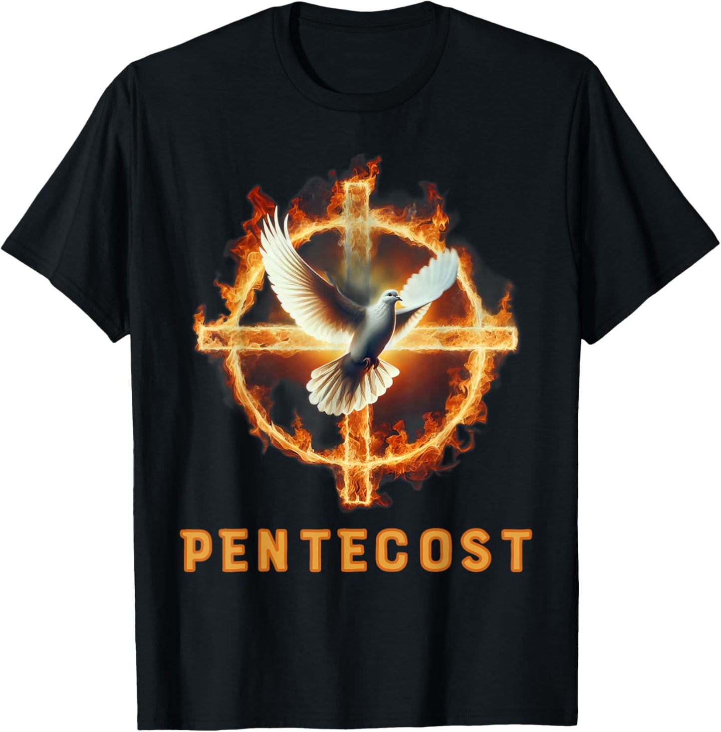 Pentecost Dove Flames Fire Holy Spirit Christian Religious T-Shirt - T-Shirt | Black