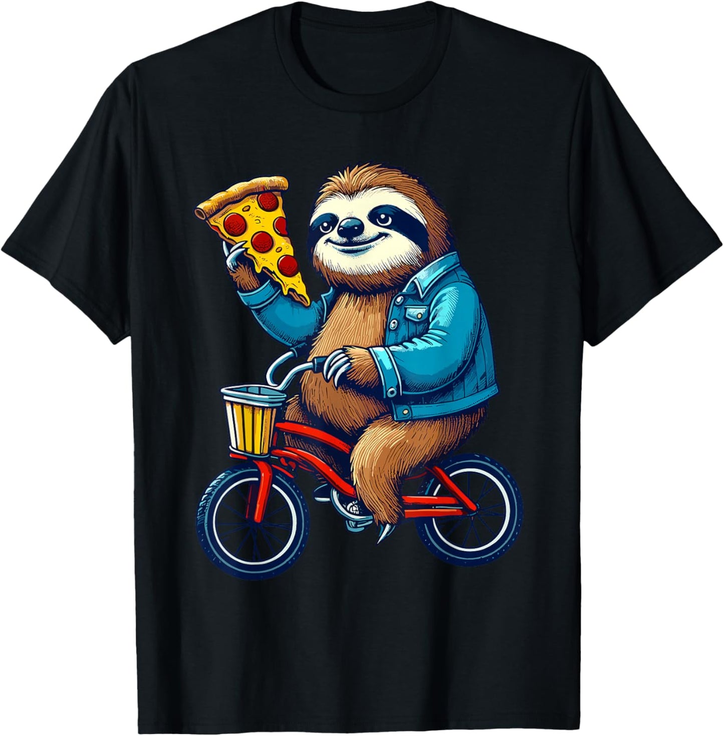 Sloth Riding a Bicycle Eating Pizza Biker Biking Boys Kids T-Shirt - T-Shirt | Black