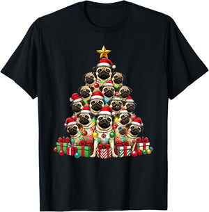Dog Pug Christmas Tree Funny Pug Xmas T-Shirt - T-Shirt | Black