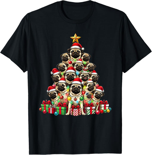 Dog Pug Christmas Tree Funny Pug Xmas T-Shirt - T-Shirt | Black