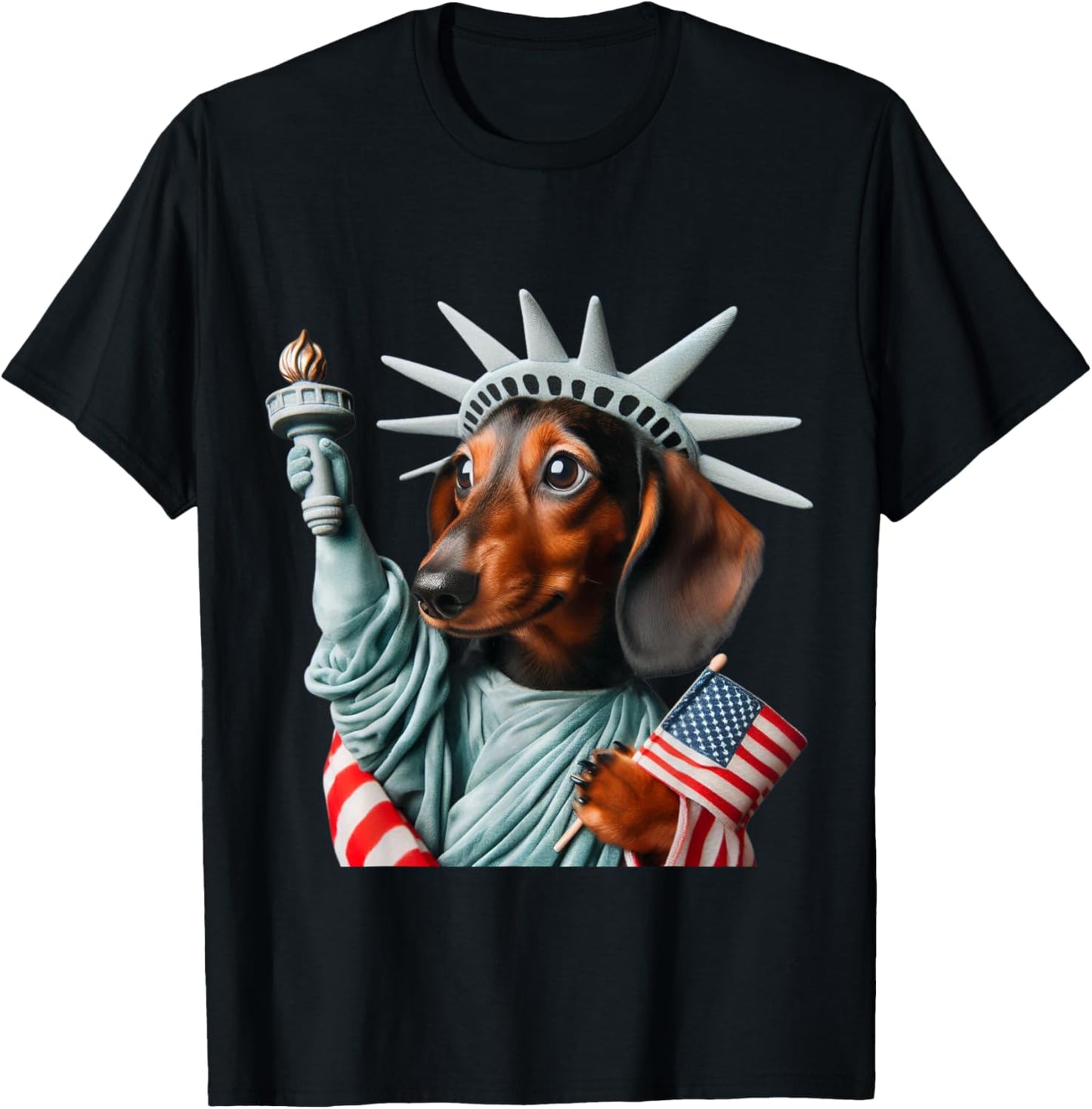 Dachshund Patriotic Statue Of Liberty 4th of July American T-Shirt - T-Shirt | Black