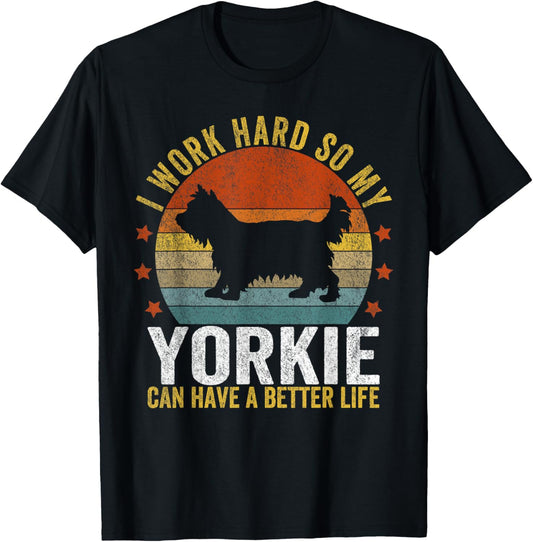 Funny Yorkie Mom Yorkie Dad Yorkshire Terrier Lover Retro T-Shirt - T-Shirt | Black