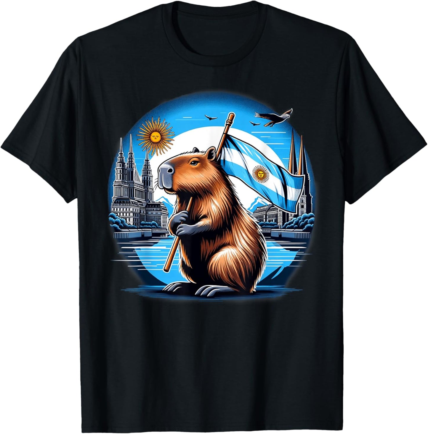 Argentina Flag Capybara - National Day Capivara T-Shirt - T-Shirt | Black