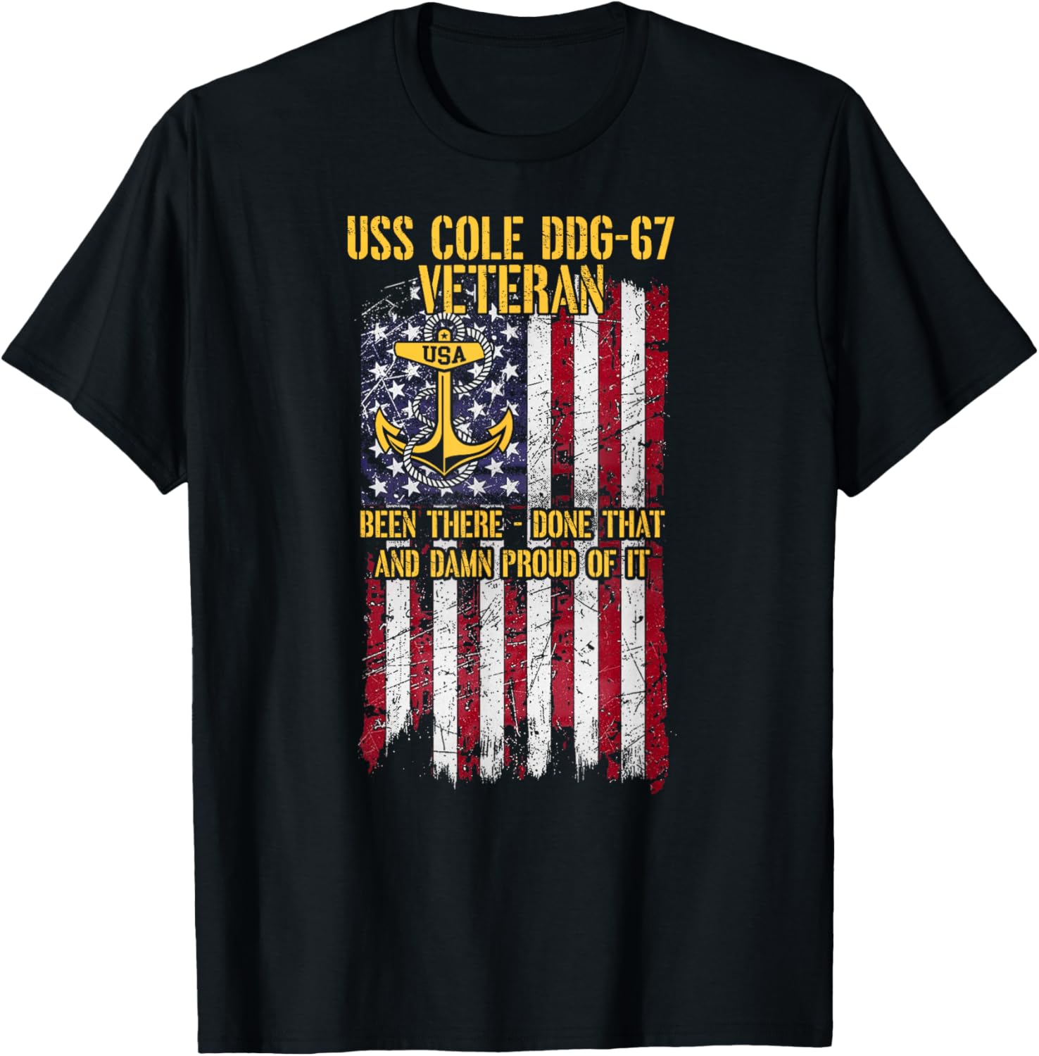 USS Cole DDG-67 Destroyer Proud Veteran T-Shirt - T-Shirt | Black