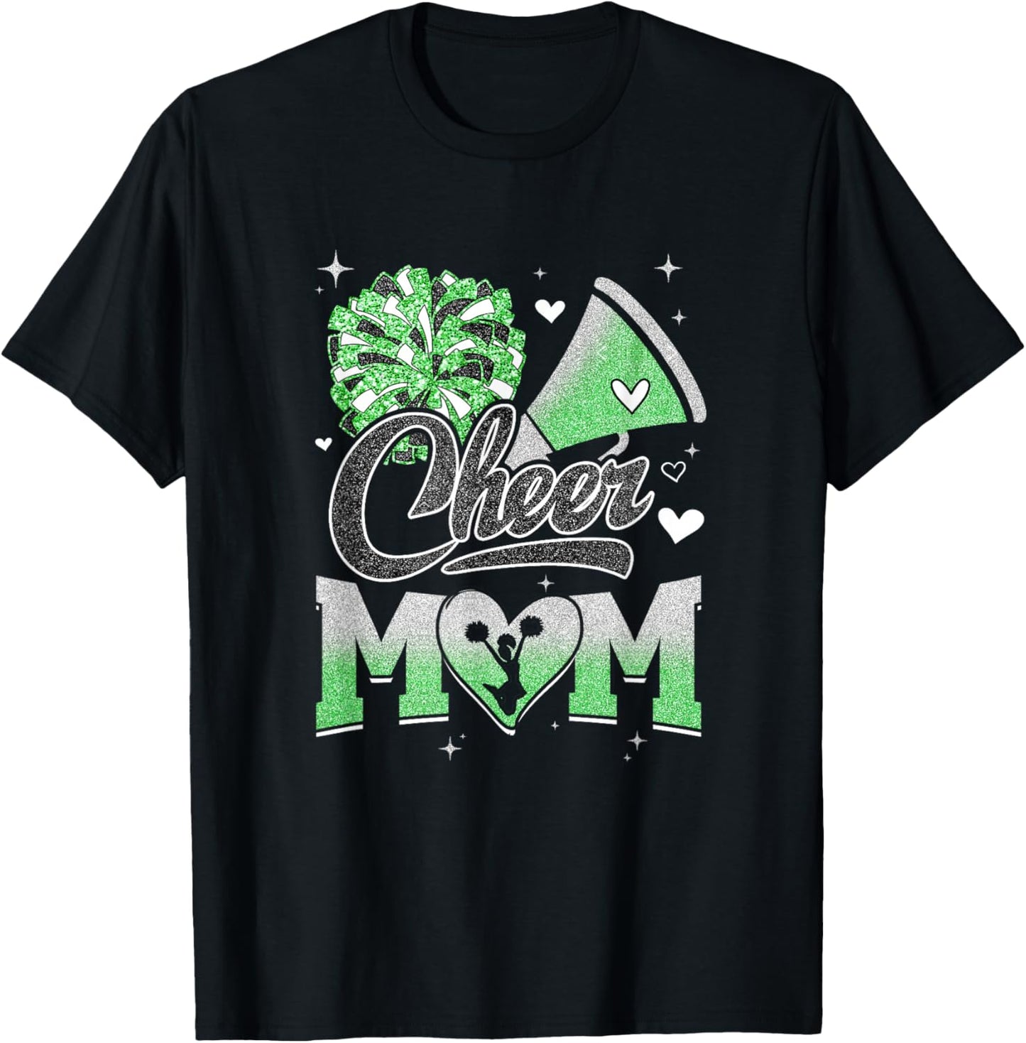 Cheer Mom Green Cheerleading Football Graphic T-Shirt - T-Shirt | Black
