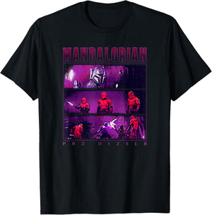 Star Wars: The Mandalorian Paz Vizsla Retro Panels Poster T-Shirt - T-Shirt | Black