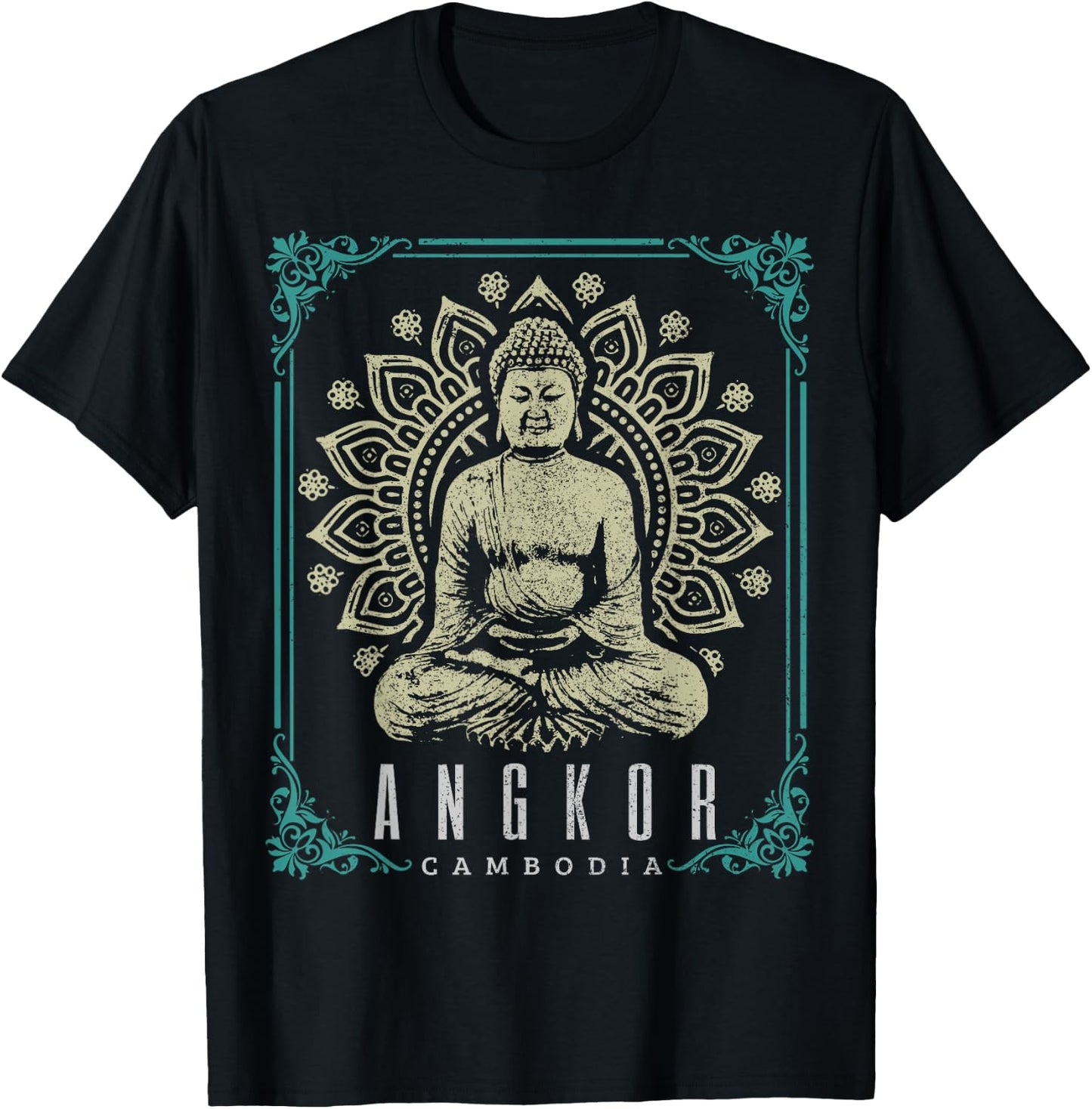 Angkor Wat Cambodia Buddha Temple Vintage Souvenir T-Shirt - T-Shirt | Black