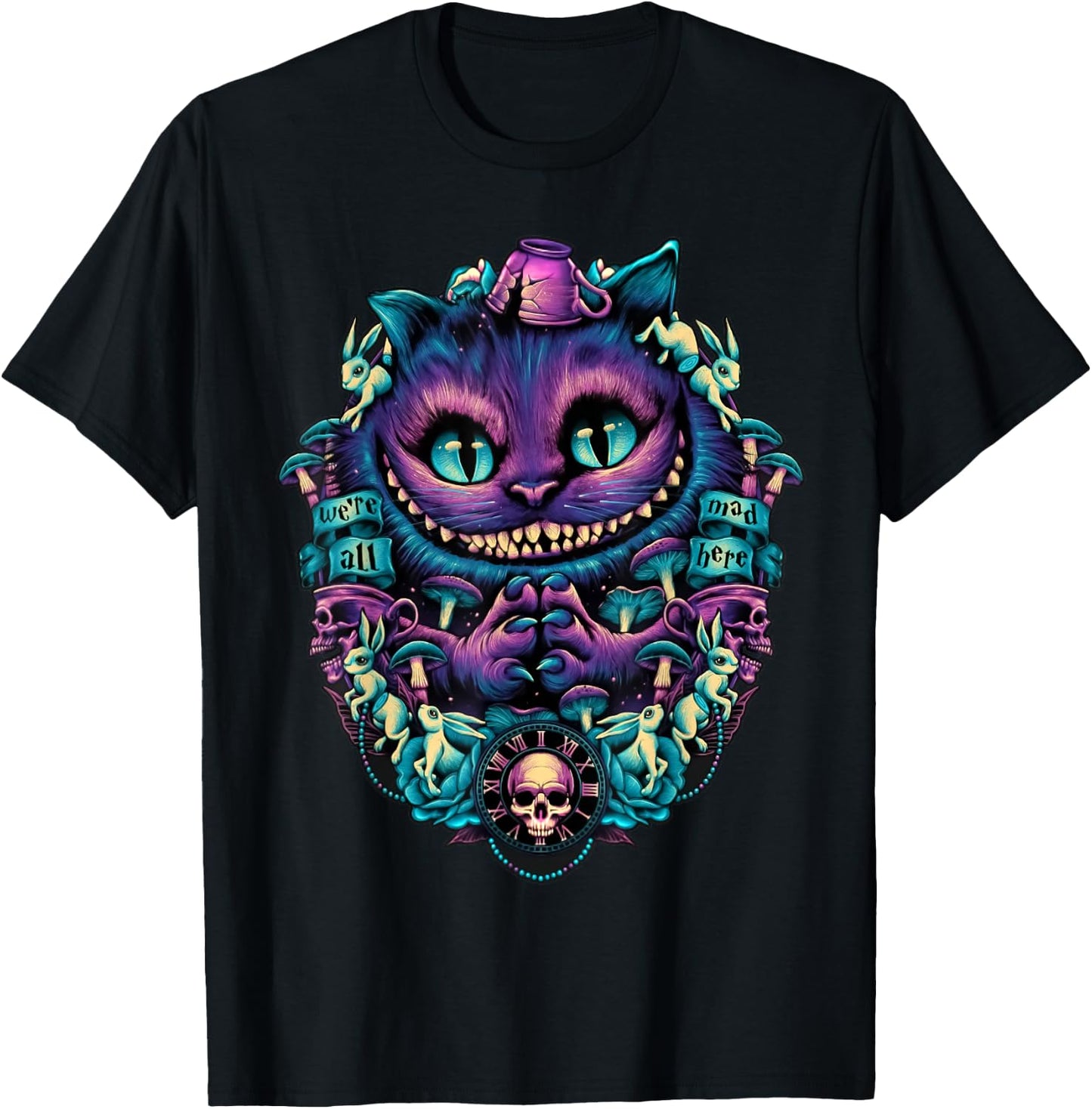 Cheshire Cat Shirt Alice in Wonderland Graphic T-Shirt - T-Shirt | Black