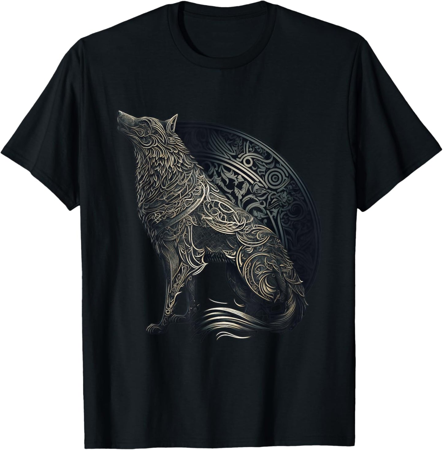 Wolf silhouette, Gaelic Celtic style, ornaments animal norse T-Shirt - T-Shirt | Black