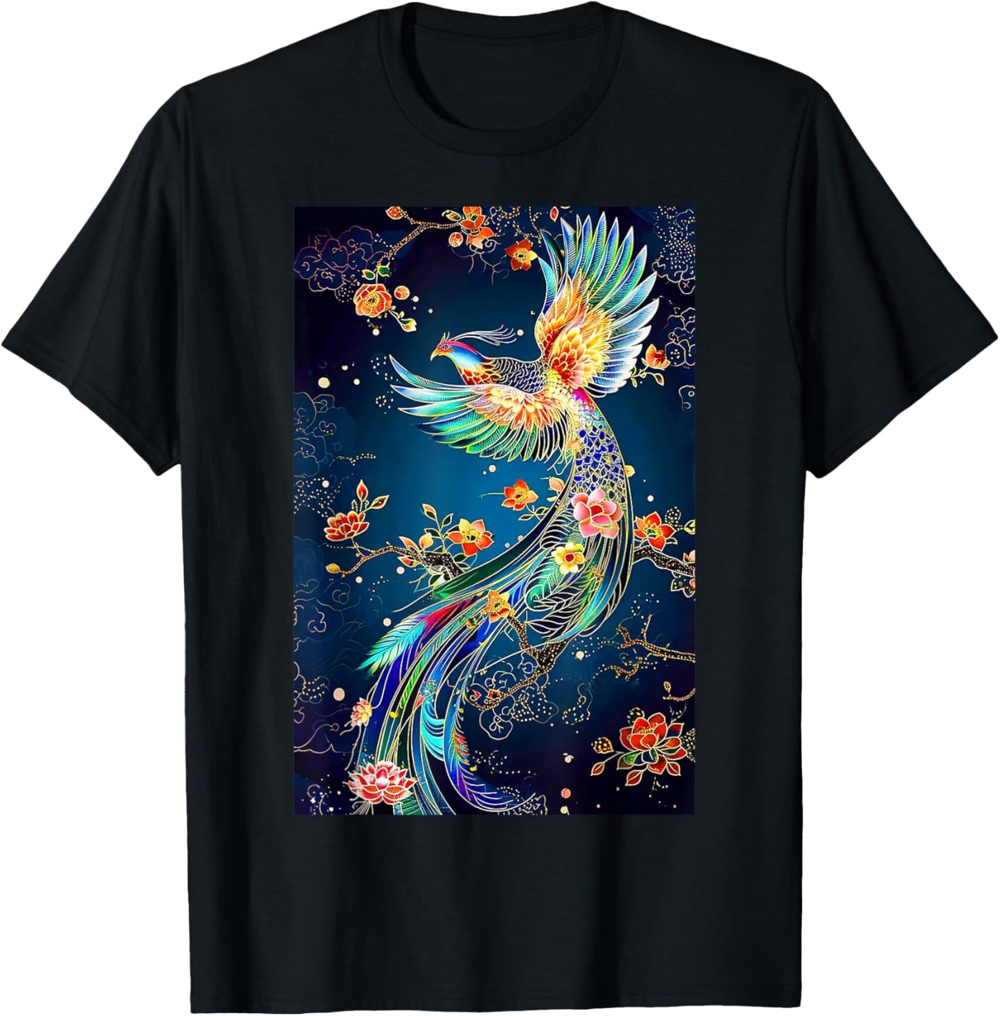 Phoenix Bird Japanese Vintage Asian Flying T-Shirt - T-Shirt | Black