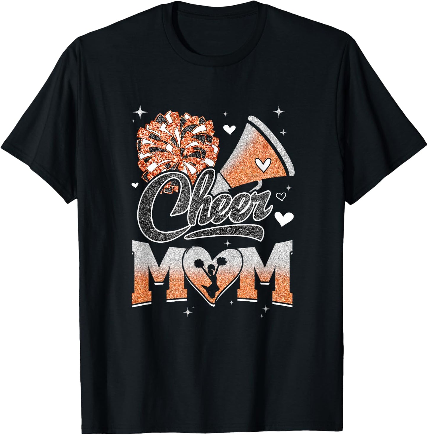 Cheer Mom Orange Cheerleading Football Graphic T-Shirt - T-Shirt | Black