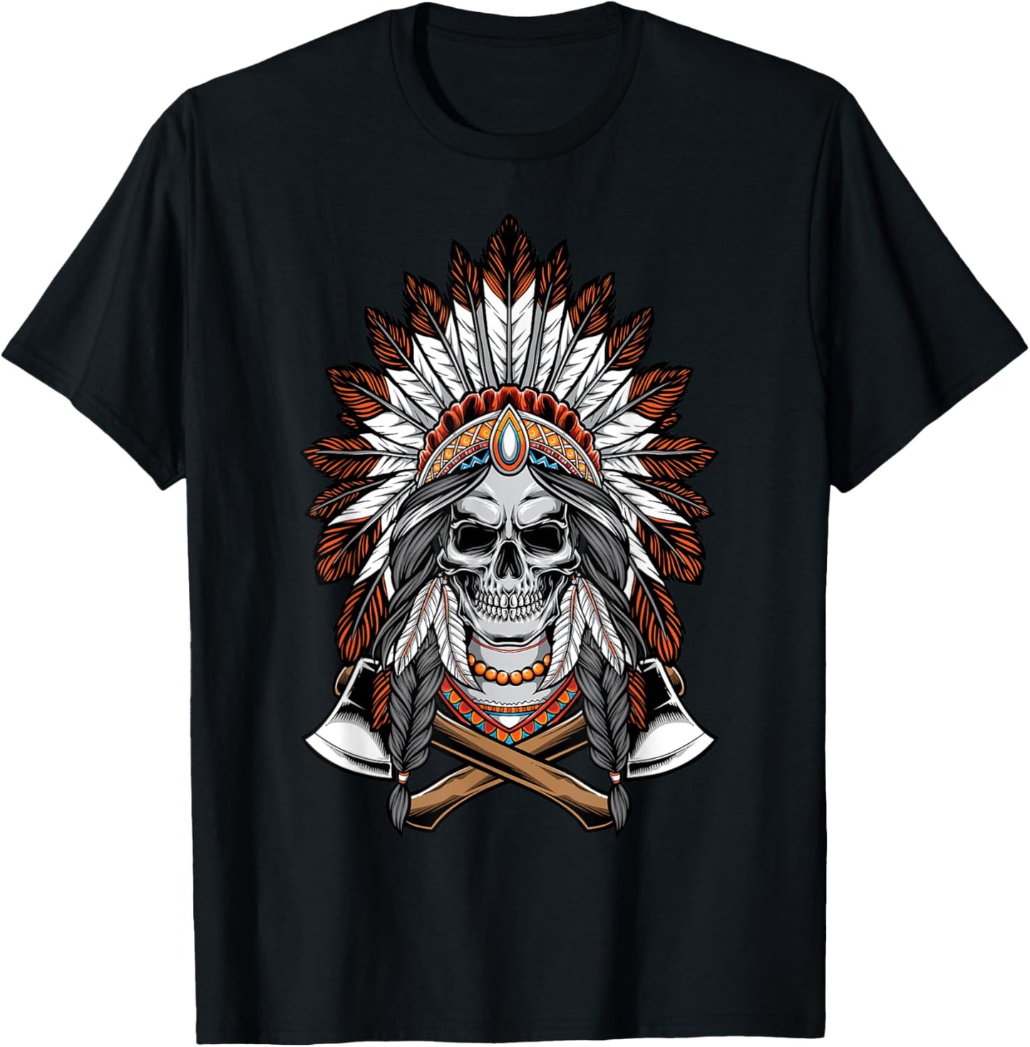 Chief Indian skull Tribal Headdre for lover Indigenous T-Shirt - T-Shirt | Black
