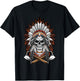 Chief Indian skull Tribal Headdre for lover Indigenous T-Shirt - T-Shirt | Black