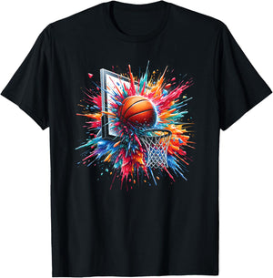 Colorful Basketball Tie Dye Color Splash Hoop Net Dunk T-Shirt - T-Shirt | Black