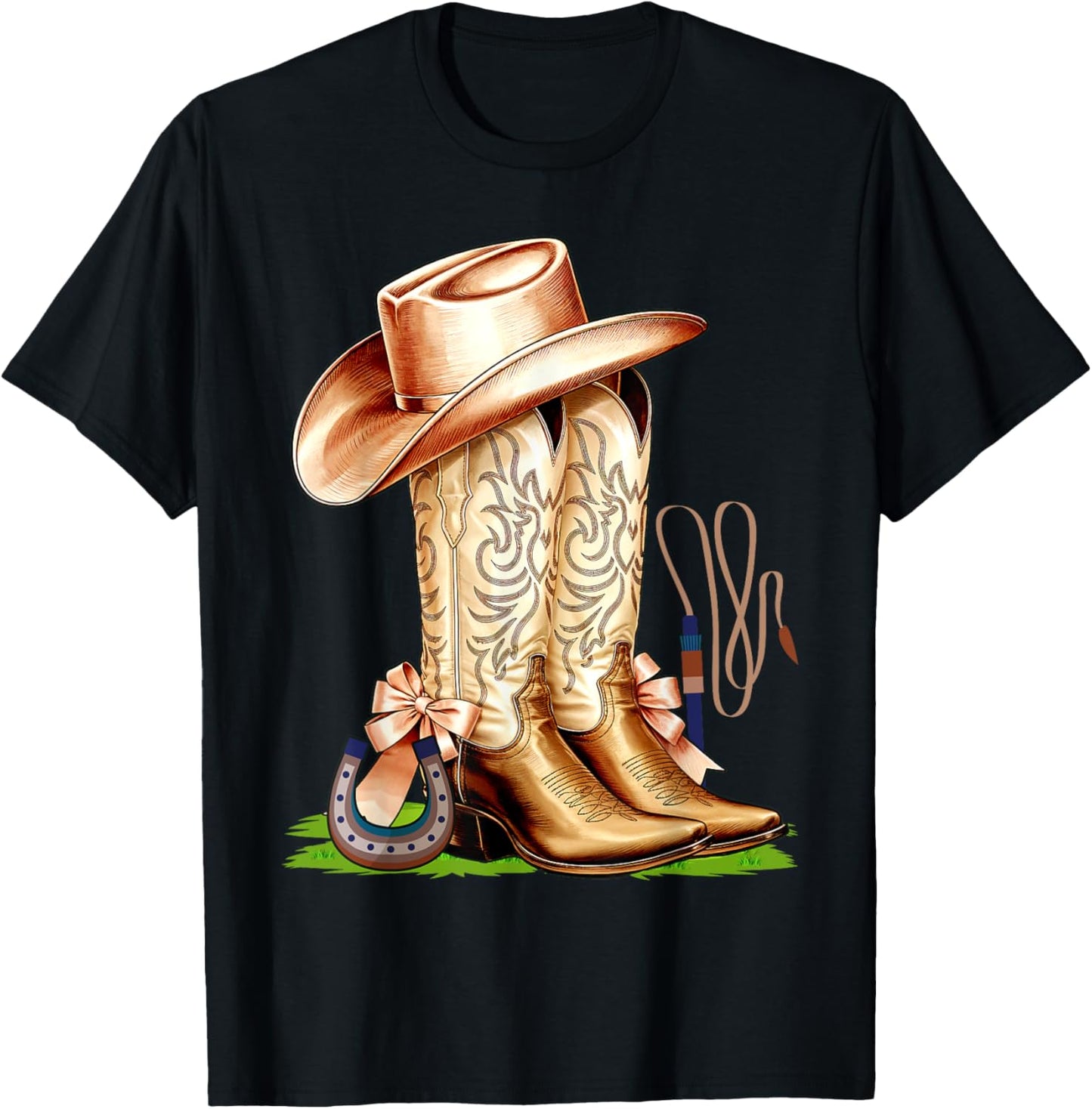 Coquette Pink Bow Cowboy Boots Cute Teen Girls, Women T-Shirt - T-Shirt | Black
