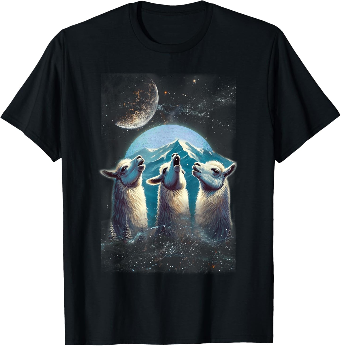 Three Llamas Howling At The Moon Funny Parody Llama T-Shirt - T-Shirt | Black