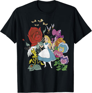 Disney Alice in Wonderland Alice in The Flowers Small T-Shirt - T-Shirt | Black