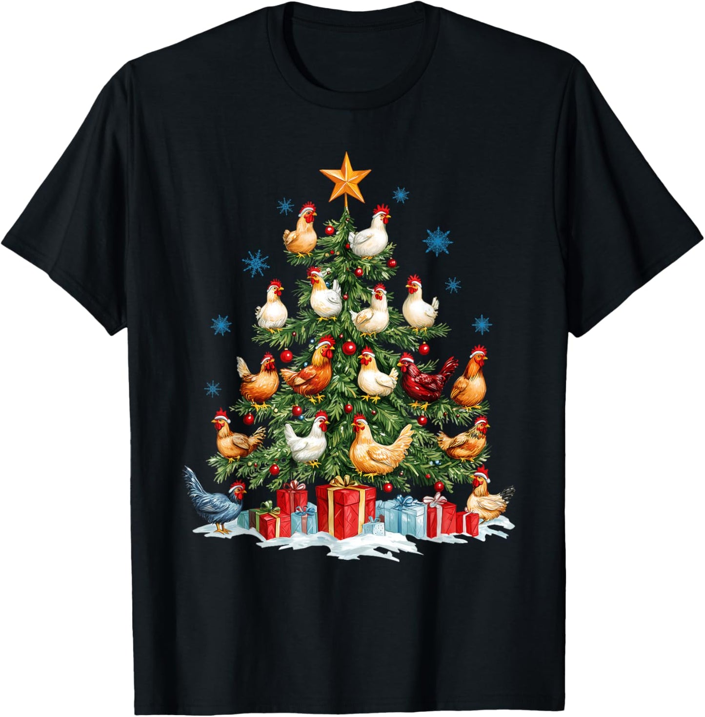 Clucking Chickens Festive Fowl Christmas Tree Ornaments T-Shirt - T-Shirt | Black