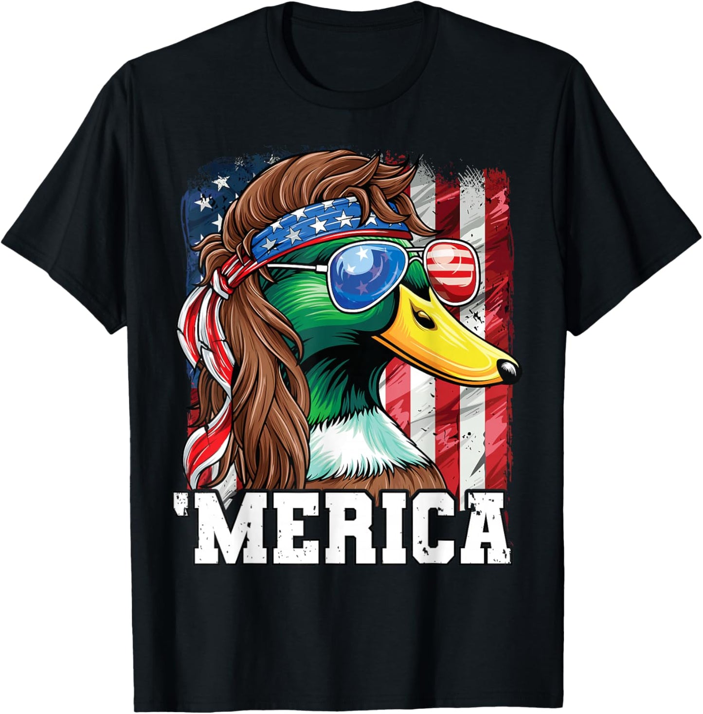 Merica USA American Flag Patriotic 4th of July Duck Hunting T-Shirt - T-Shirt | Black