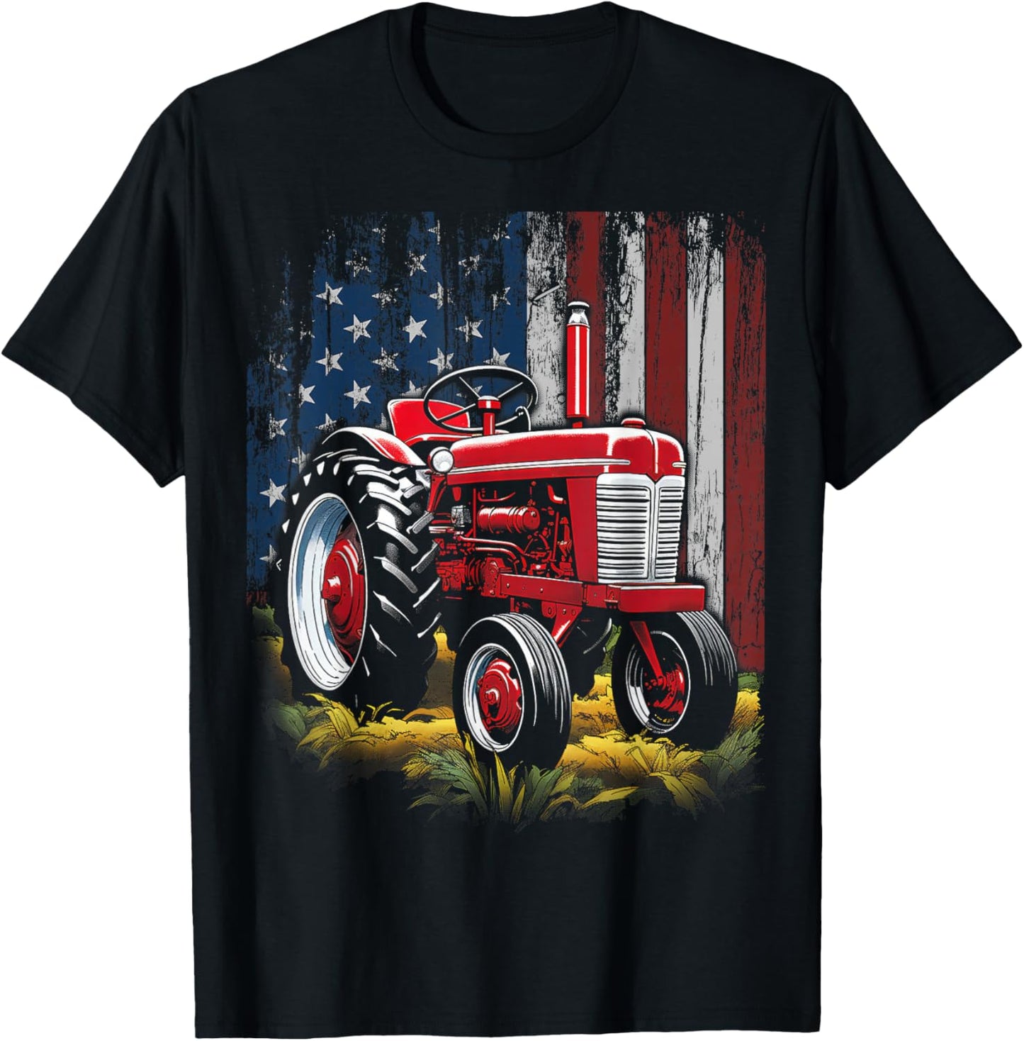 Patriotic Tractor American Flag Tractor Farmer Farm Men Boys T-Shirt - T-Shirt | Black