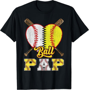 Pap Of Both Ball Pap Half Baseball Softball T-Shirt - T-Shirt | Black